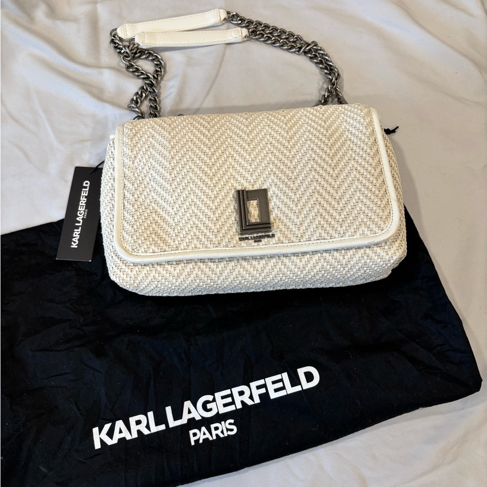 Karl Lagerfeld Cream Chevron Shoulder Bag